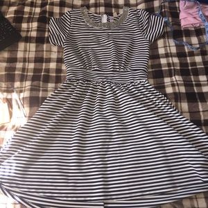 Stripped dress with beaded collar